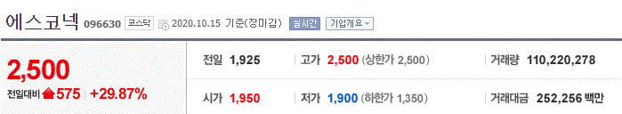  [상한가 종목] 에스코넥