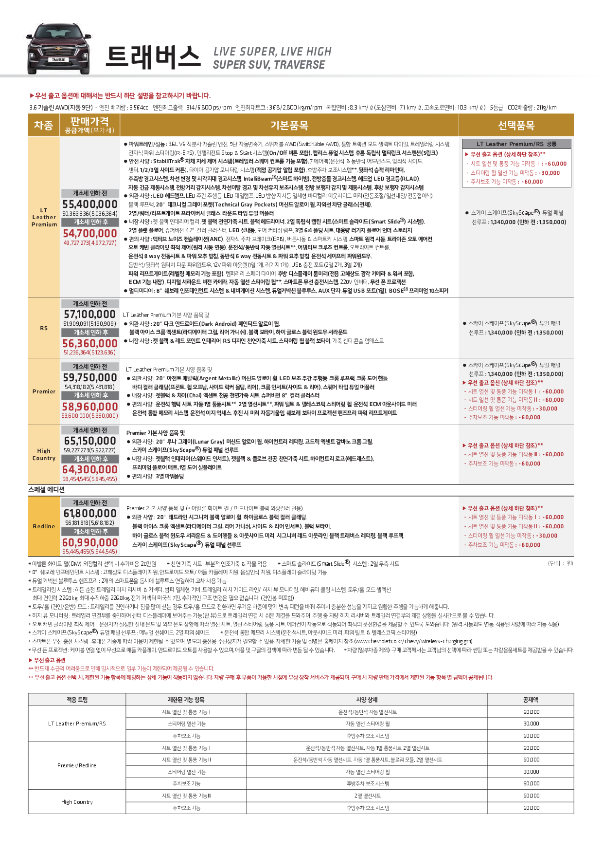 22년 7월 트래버스 가격표1