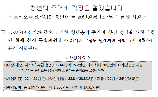 국토교통부 월세지원 보도자료 발췌