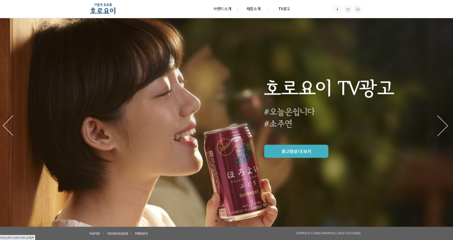 한국 호로요이 홈페이지 메인 화면