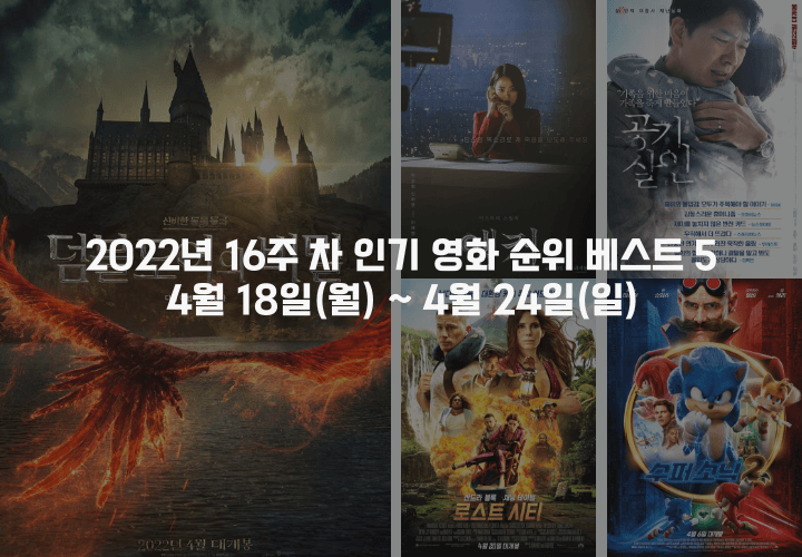 2022년 16주 차 인기 영화 순위 베스트 5 포스터 모음