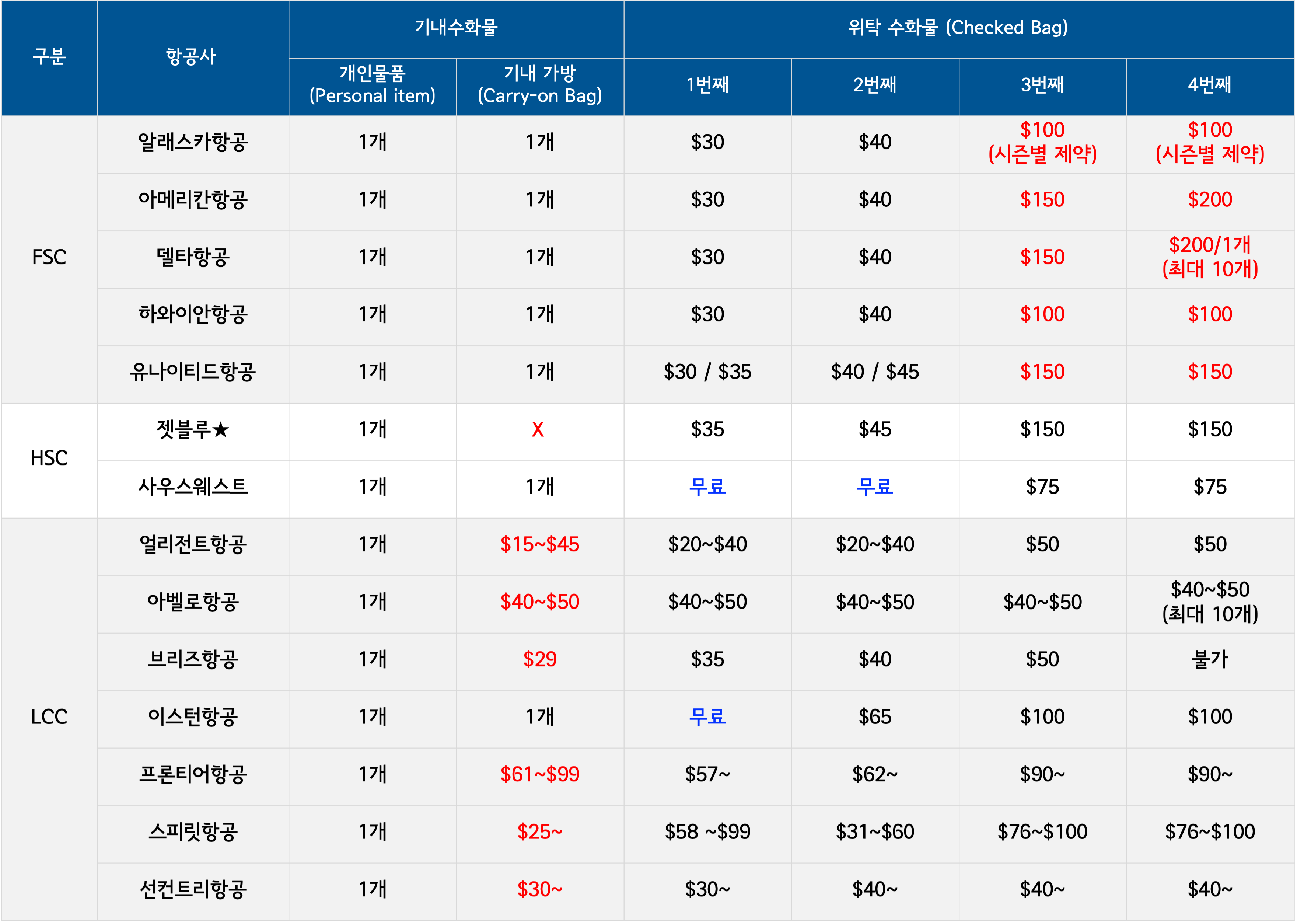 미국 국내선 위탁수화물