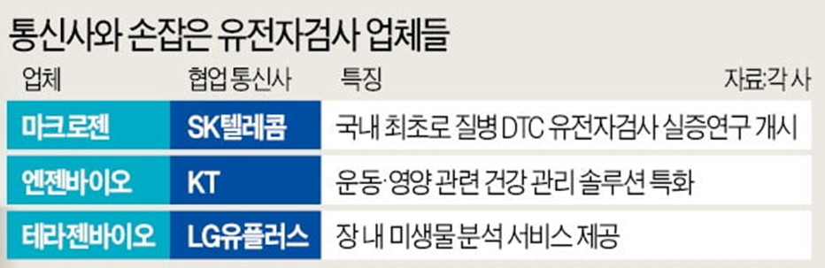 현재 국내 주요 DTC 유전자 검사 서비스
