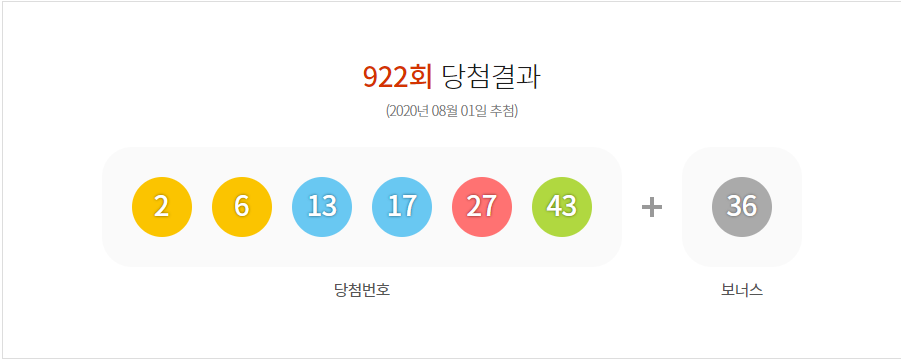  로또당첨번호조회 922회 결과