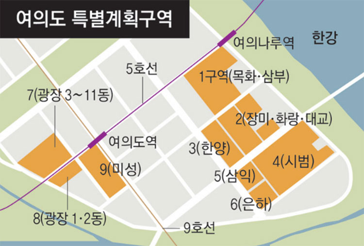 여의도 특별계획구역 내 재건축 아파트 위치