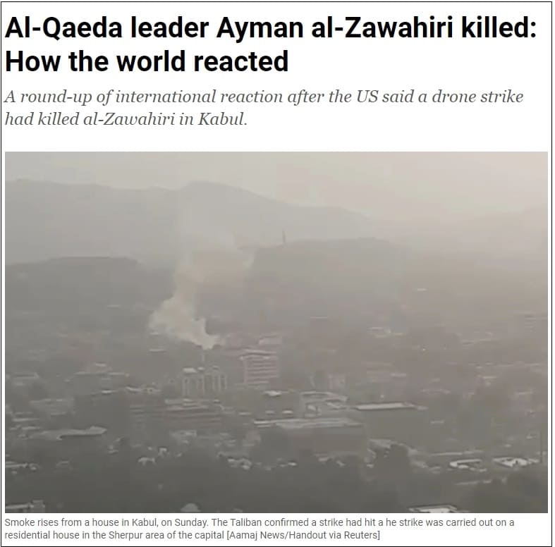 미군&#44; 빈 라덴의 후계자 알카에다 수장 &#39; 아이만 알자와히리&#39; 제거 VIDEO: Al-Qaeda leader Ayman al-Zawahiri killed: How the world reacted