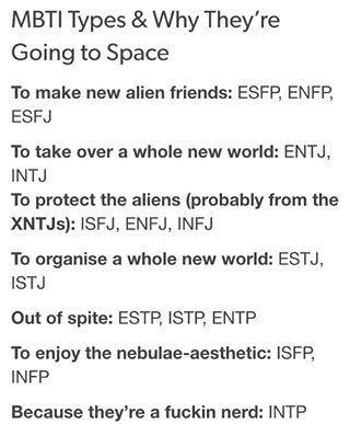  MBTI 유형별 우주로 가는 목적은
