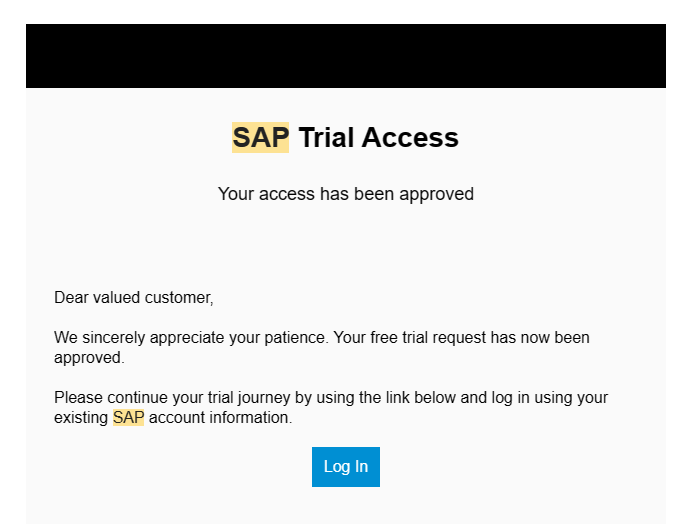SAP Trial Access 메일 수신