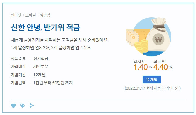  적금 금리가 연 4.4%, 신한 안녕 반가워 적금 상세보기