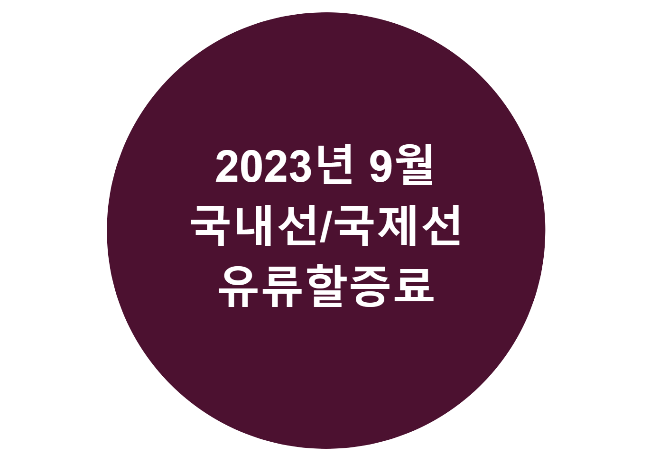 2023년 9월 국내선 및 국제선 유류할증료