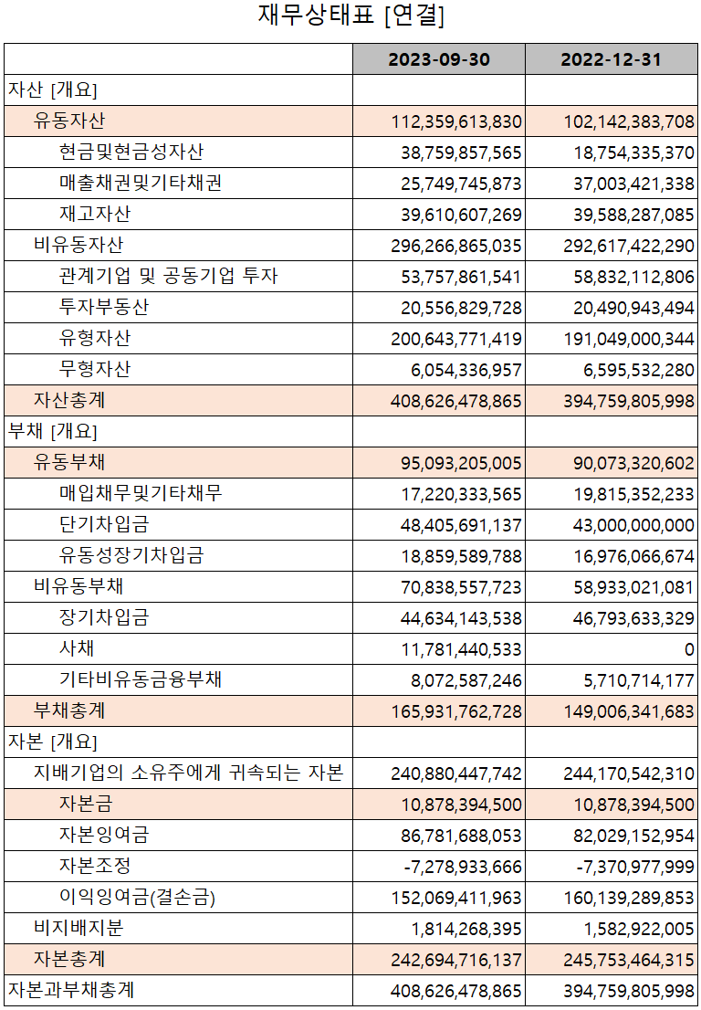 에프에스티 - 재무상태표