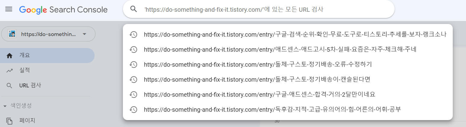 구글 서치콘솔 URL검사 예시