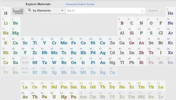 Materials-project-search-menu