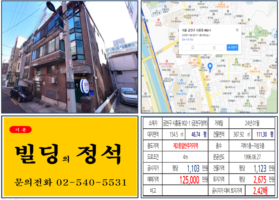 금천구 시흥동 902-1번지 건물이 2024년 01월 매매 되었습니다.