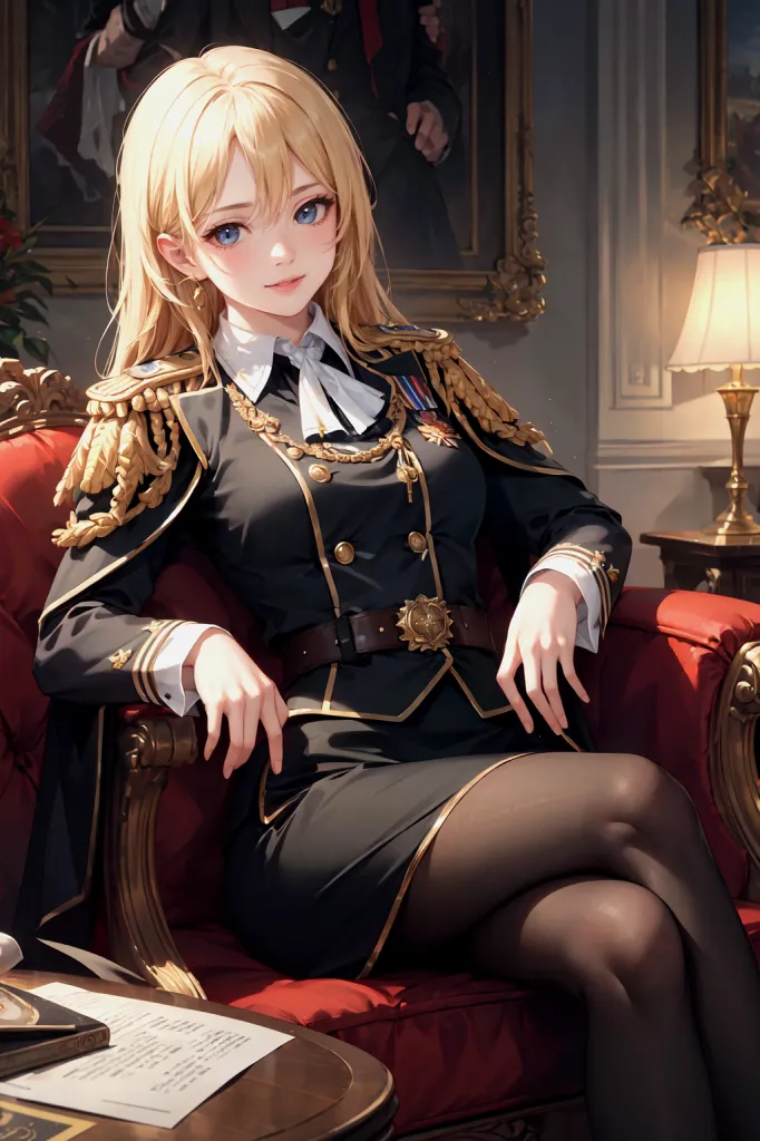 AI 2D Anime 럭셔리 파티 드레스 왕실 룩북 이미지. 앉은 자세