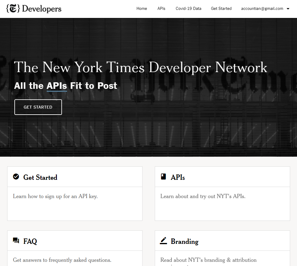 뉴욕타임즈 개발자 네트워크 웹사이트