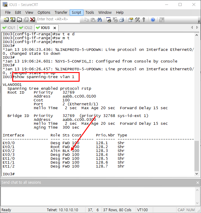 spanning tree 상태확인