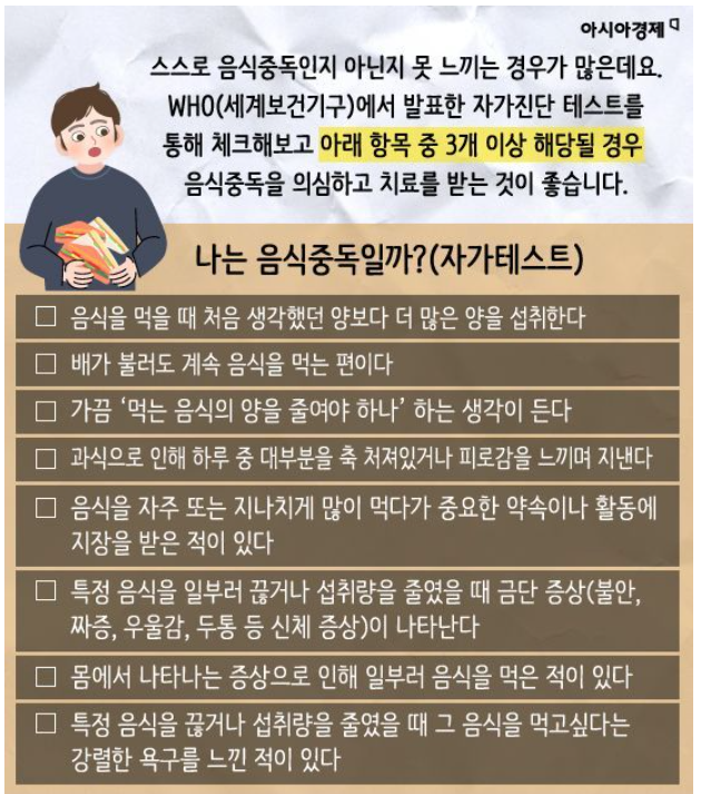 WHO 기준 음식중독 자가 테스트 항목