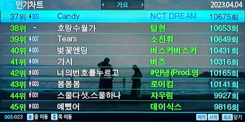 가요 인기차트(37위~45위)