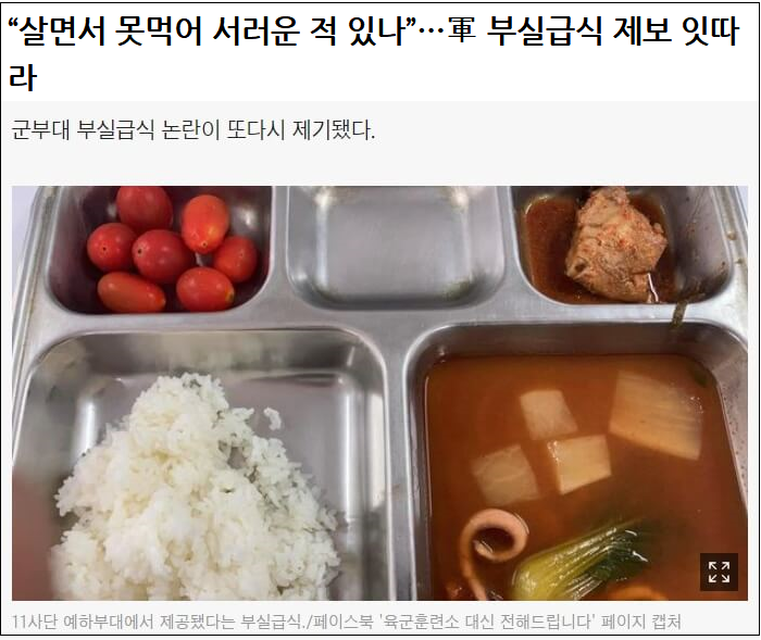  또 부실급식 논란에 휩싸인 국방부..도대체 왜 이러나