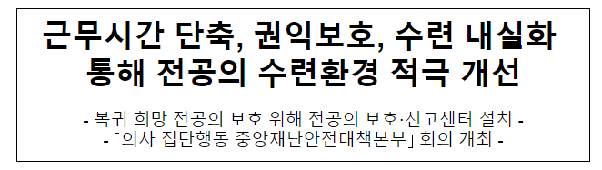  근무시간 단축, 권익보호, 수련 내실화 통해 전공의 수련환경 적극 개선