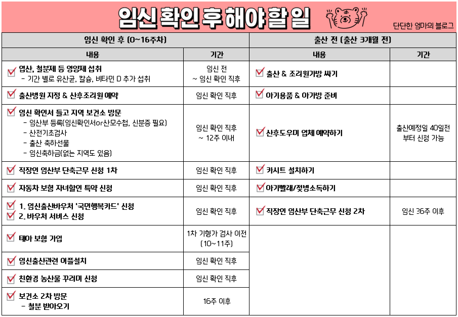 임신 확인후 해야할일 리스트