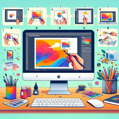 컴퓨터 화면에 그래픽 작업 중인 모습입니다.