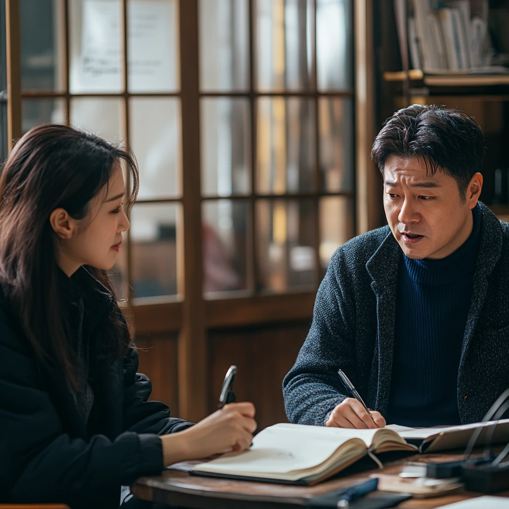 구청 연금 창구에서 상담받는 40대 남성