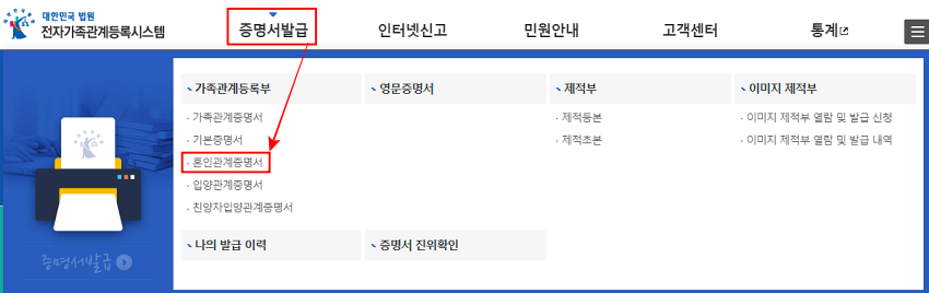 법원 혼인관계증명서 발급메뉴