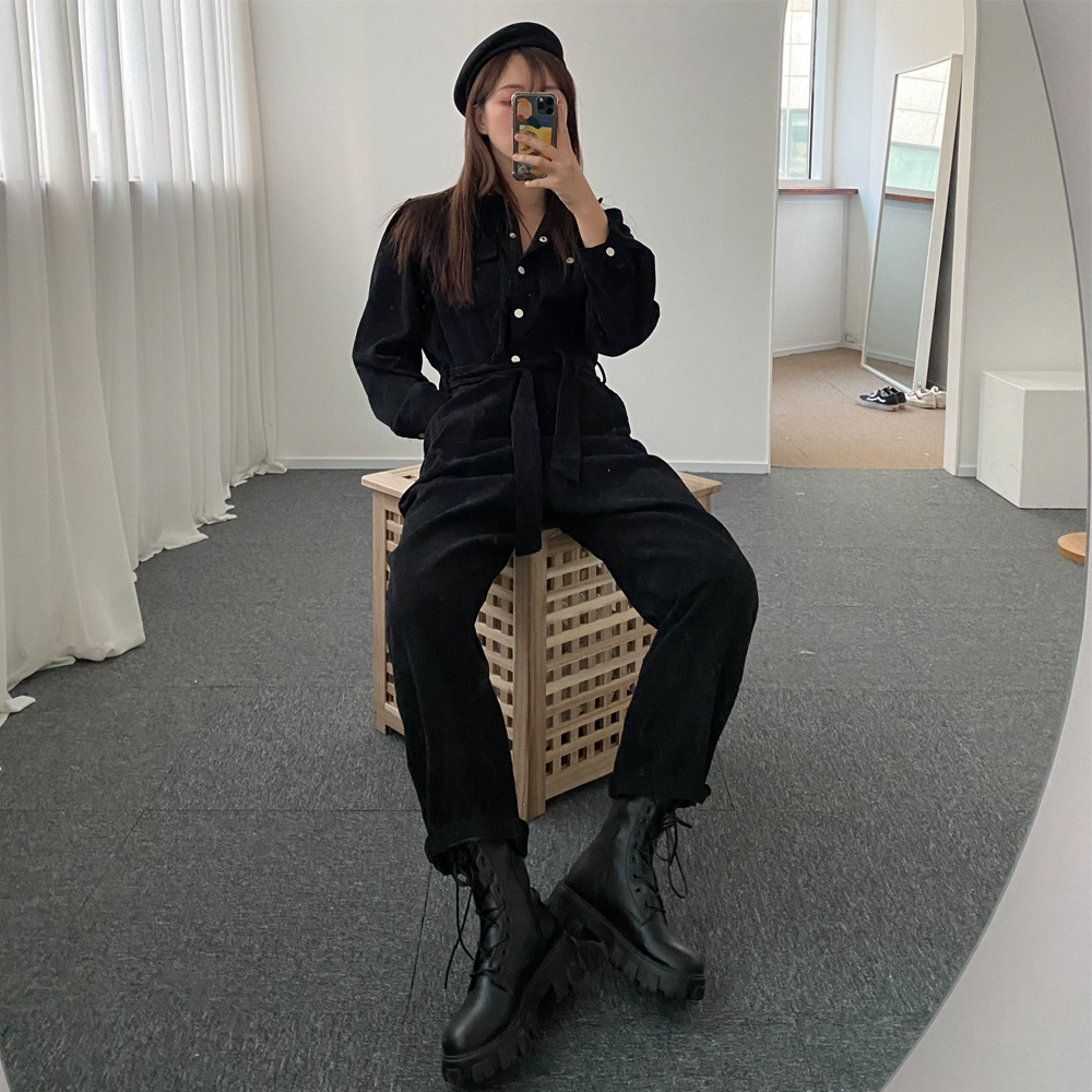 코듀로이 가을 겨울 와이드핏 벨트 점프수트