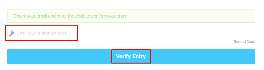 양식에서 이메일 인증 코드를 넣는칸이 있고 아래쪽에 Verify entry 버튼 강조