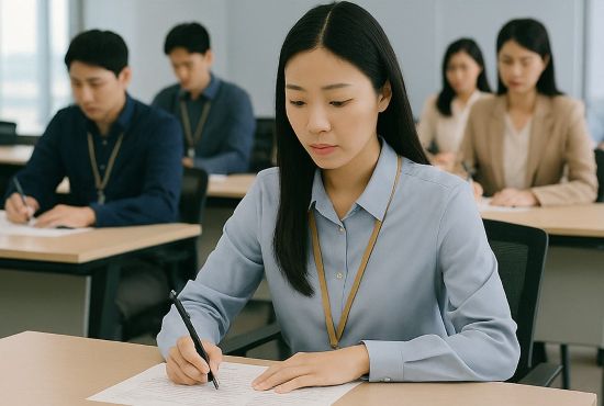 자격증 시험을 보는 청년들