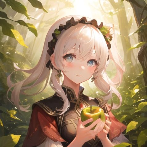 Inpaint 예 (사과를 든 미소녀, 오리지널)