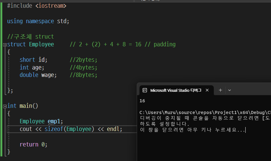 C++ Struct 구조체 Padding — 부유공간