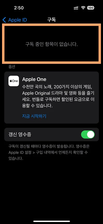 아이폰에서 애플 아이디에서 구독 내역 확인하는 모습
