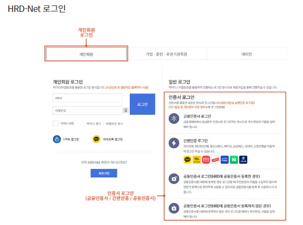 HRD-NET 로그인 - 개인&amp;#44; 기업&amp;#44; 대리인