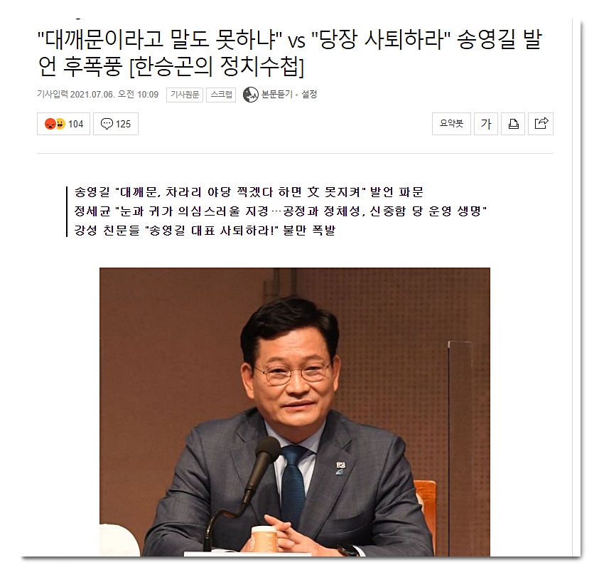  송영길 대깨문 발언 논란