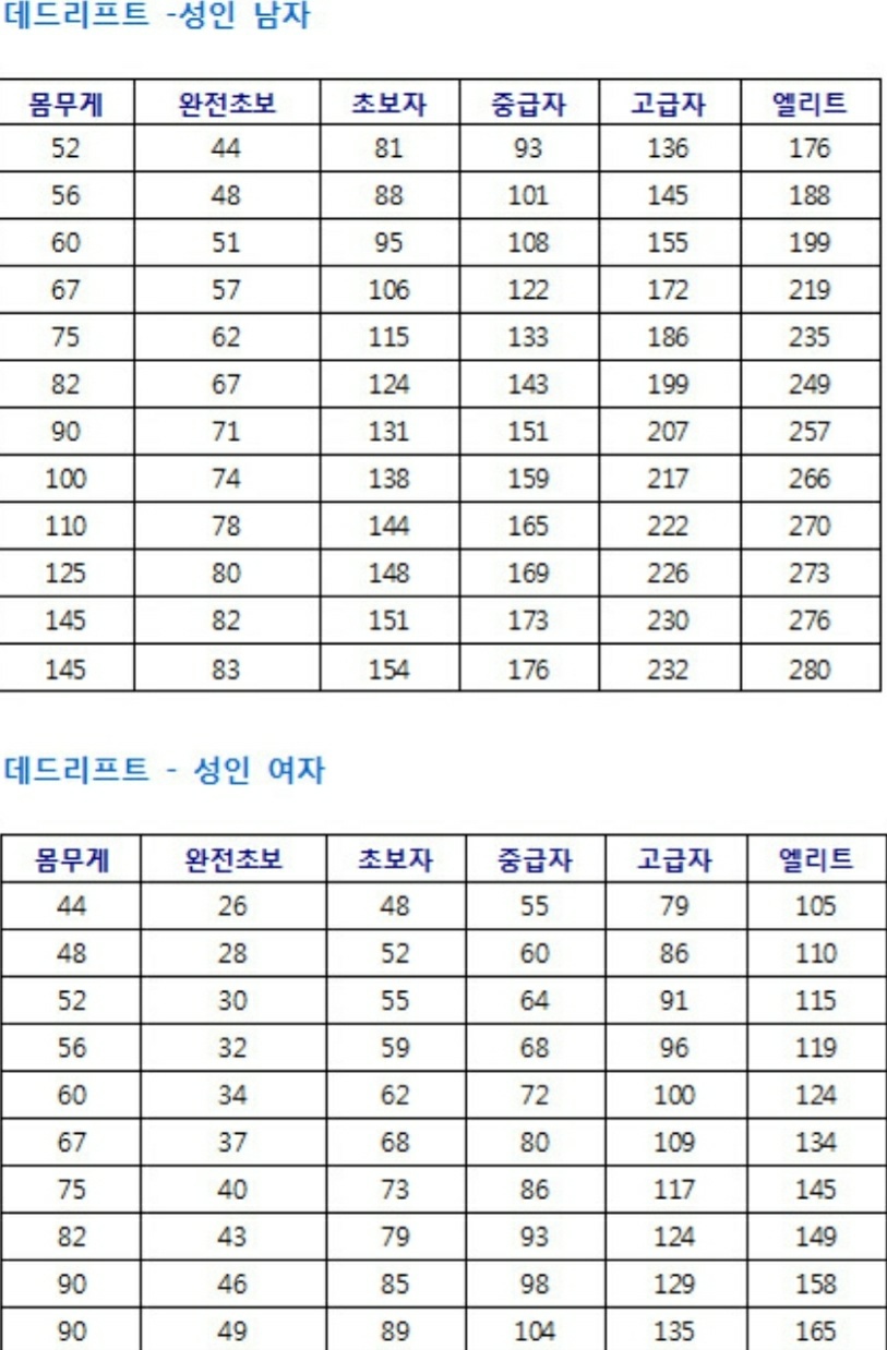 헬스 3대 운동 중량으로 알아보는 등급표 헬스 3대 운동 중량으로 알아보는 등급표