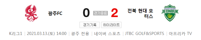  2021 K리그1 / 4라운드 - 광주FC 대 전북 현대 모터스 (2021년 3월 13일 경기 하이라이트)