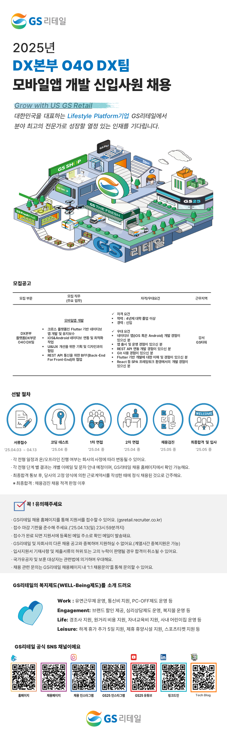 [GS리테일] DX본부 O4O DX팀 모바일앱 개발 신입사원 채용(~04/13)