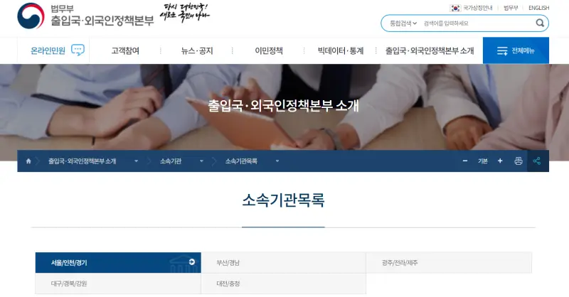  출입국관리사무소 주소 및 전화번호