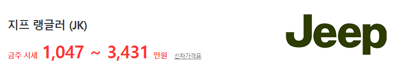 지프 랭글러 중고차 가격