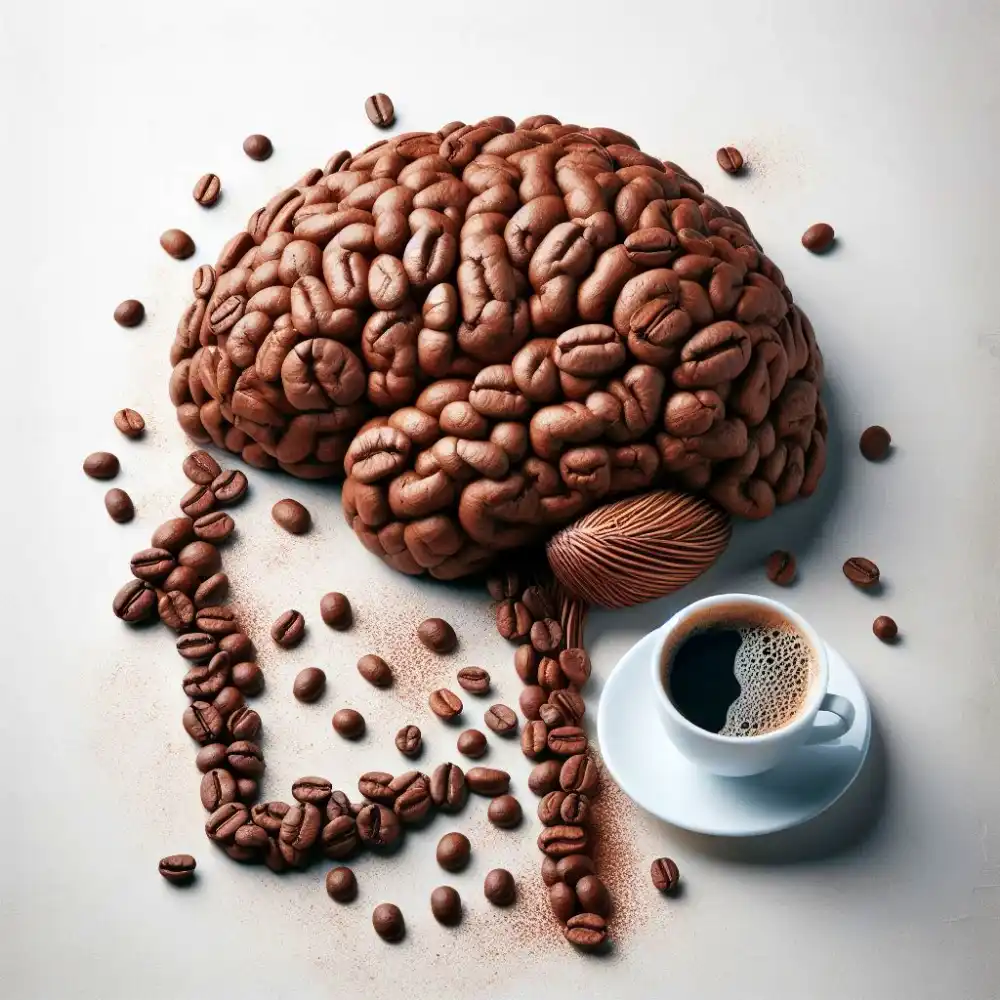 커피가 뇌의 모양으로 놓여있어서 커피와 두통의 관계의 이해를 돕는 그림