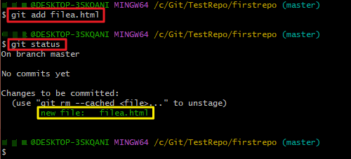 git add 명령어 실행 후 Git 상태 확인