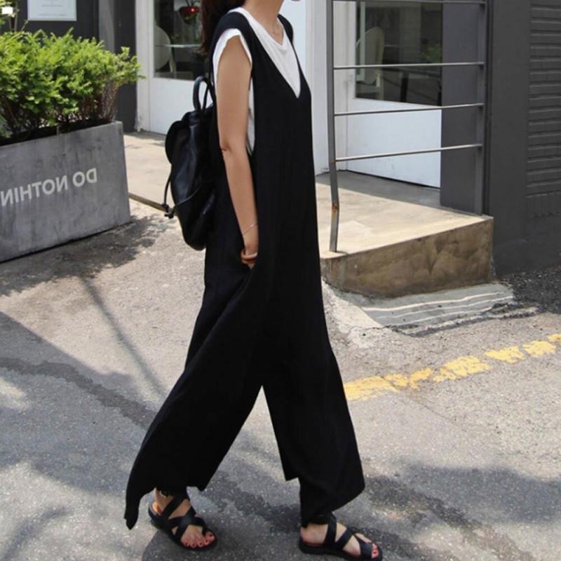 옷자락 여자 소프트 브이넥 점프수트