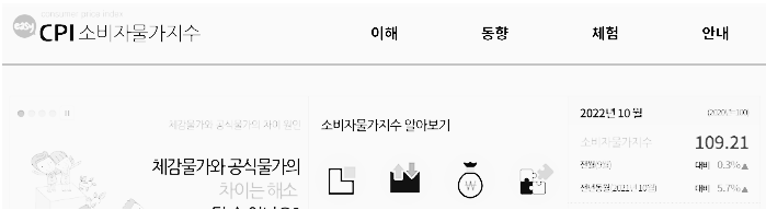 통계청 소비자물가지수 홈페이지