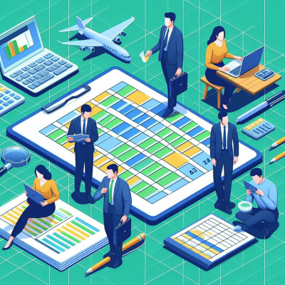 여러 명의 사람들이 다양한 업무를 처리하는 현대적인 사무실 모습입니다.