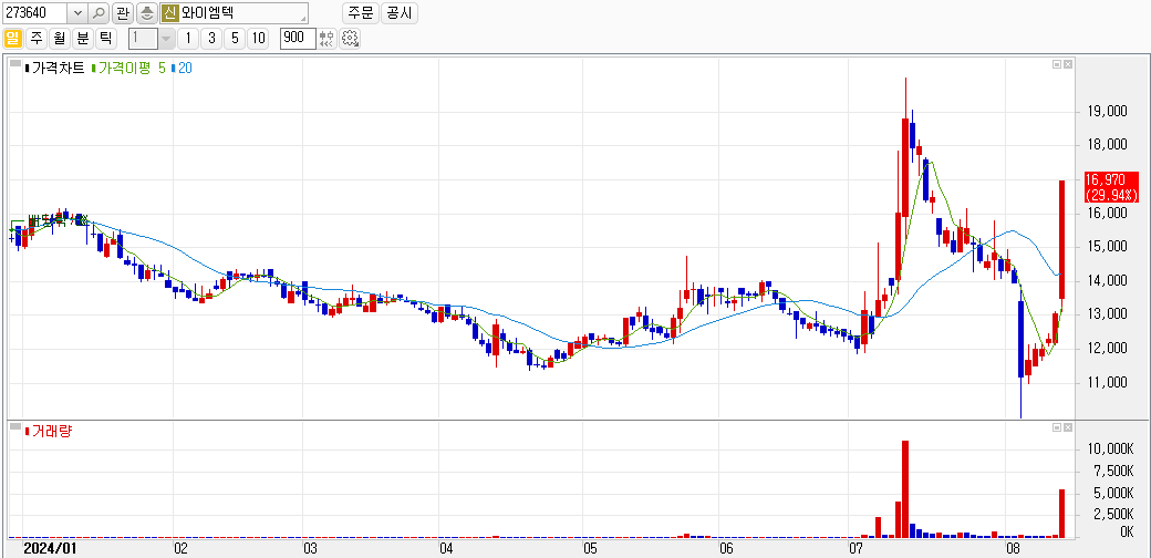 와이엠텍 2024년 일봉차트