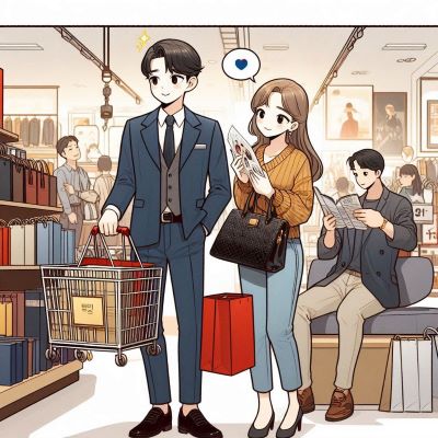 남녀가 백화점에서 쇼핑하는 이미지
