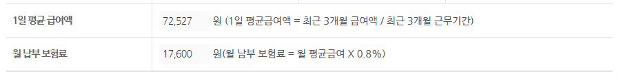 1일 평균 급여액 및 월 납부 보험료